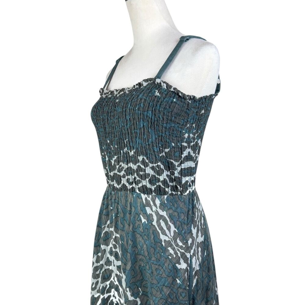 Soft Surroundings TALL Gray Teal Leopard Smocked Cotton Handkerchief Midi Dress - Picture 6 of 12
